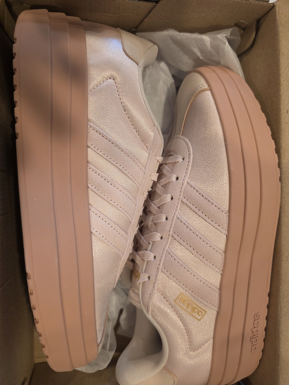 Adidas Pink VL COURT Platform Lace-Up Sneakers in Blush Pink